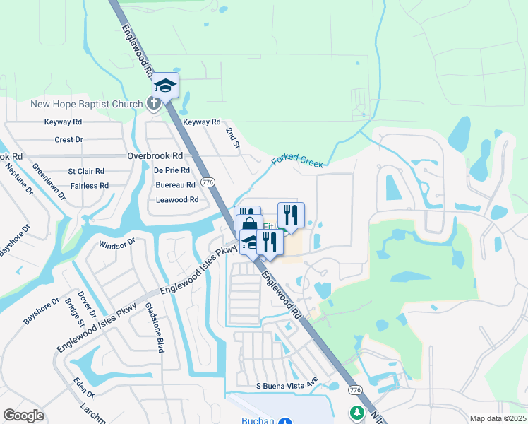 map of restaurants, bars, coffee shops, grocery stores, and more near 1891 Englewood Road in Englewood