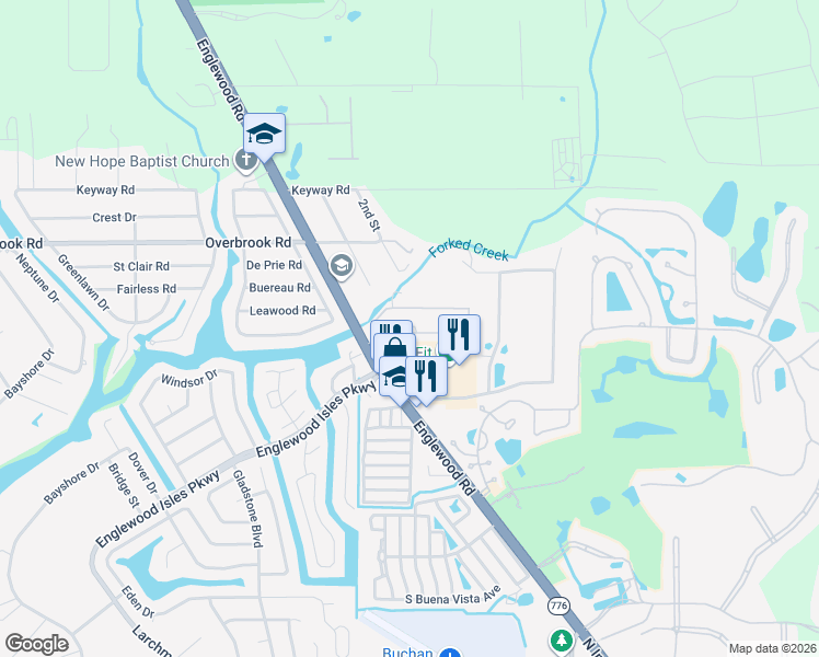 map of restaurants, bars, coffee shops, grocery stores, and more near 1891 Englewood Road in Englewood