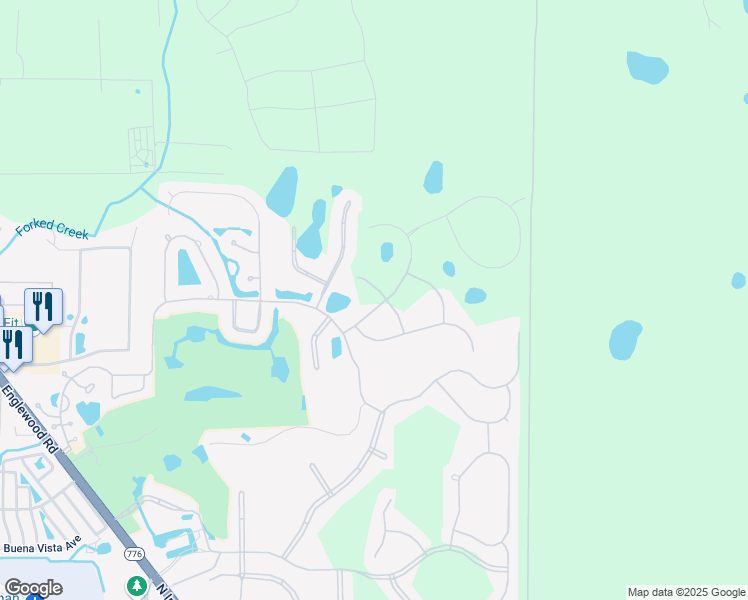 map of restaurants, bars, coffee shops, grocery stores, and more near 1716 Grande Park Drive in Englewood