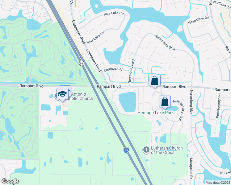 map of restaurants, bars, coffee shops, grocery stores, and more near 25225 Rampart Boulevard in Punta Gorda