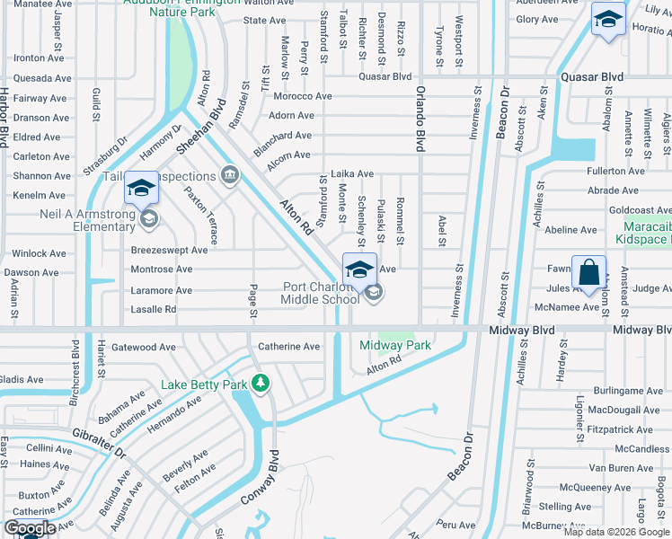map of restaurants, bars, coffee shops, grocery stores, and more near 1644 Hayworth Road in Port Charlotte