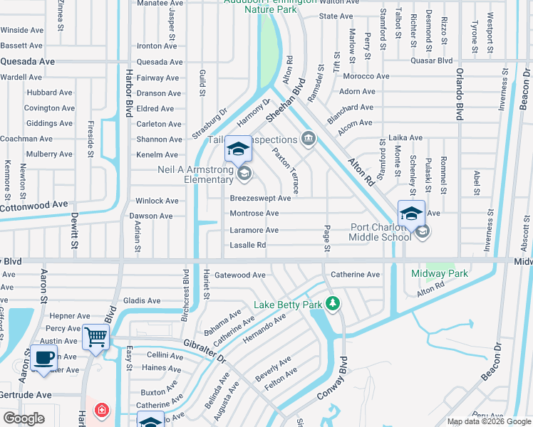 map of restaurants, bars, coffee shops, grocery stores, and more near 22160 Montrose Avenue in Port Charlotte