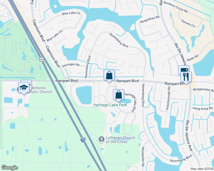 map of restaurants, bars, coffee shops, grocery stores, and more near 25335 Rampart Boulevard in Punta Gorda