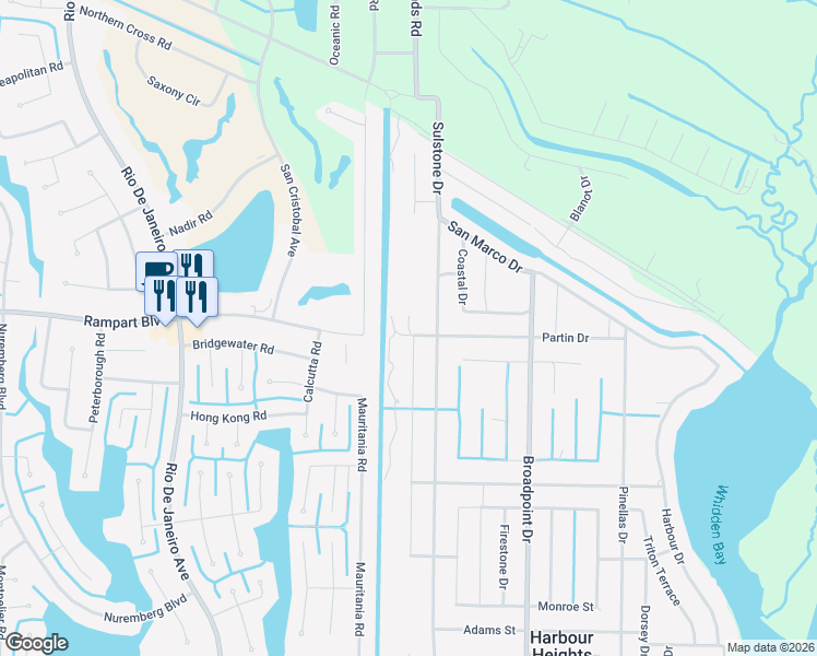 map of restaurants, bars, coffee shops, grocery stores, and more near 2042 Highlands Road in Punta Gorda