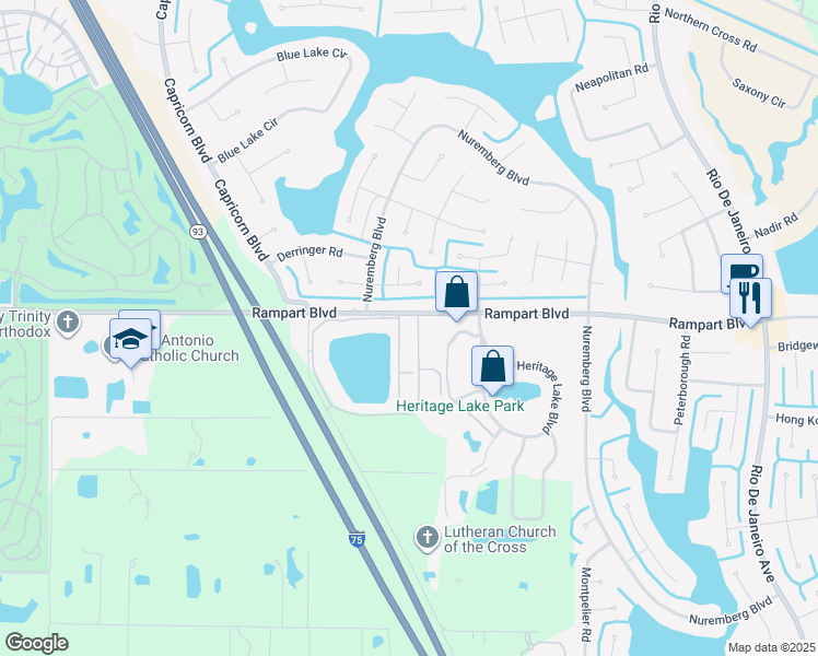 map of restaurants, bars, coffee shops, grocery stores, and more near 25275 Rampart Boulevard in Port Charlotte