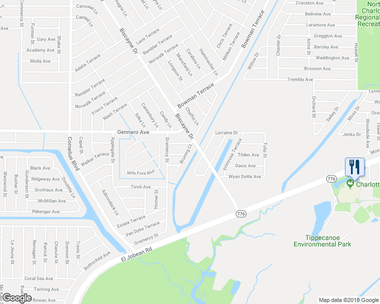 map of restaurants, bars, coffee shops, grocery stores, and more near 1606 Bruning Court in Port Charlotte