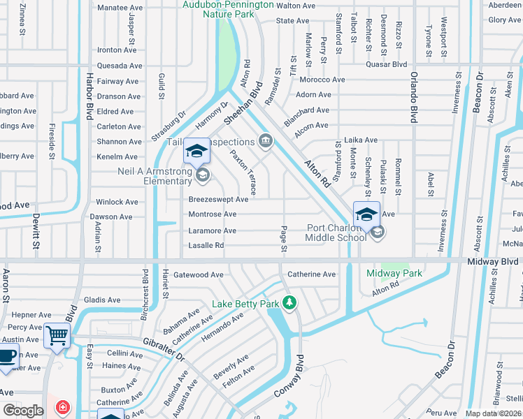 map of restaurants, bars, coffee shops, grocery stores, and more near 22251 Montrose Avenue in Port Charlotte