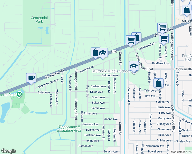 map of restaurants, bars, coffee shops, grocery stores, and more near 17121 Thompson Avenue in Port Charlotte