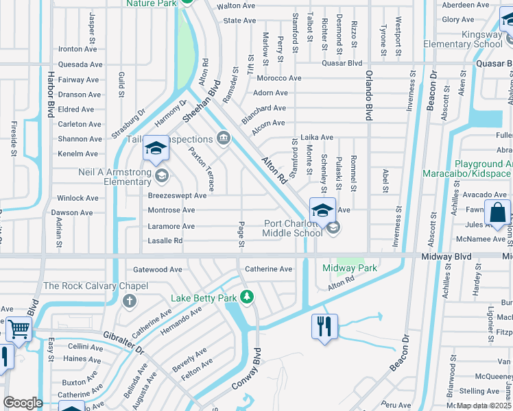 map of restaurants, bars, coffee shops, grocery stores, and more near 22312 Montrose Avenue in Port Charlotte