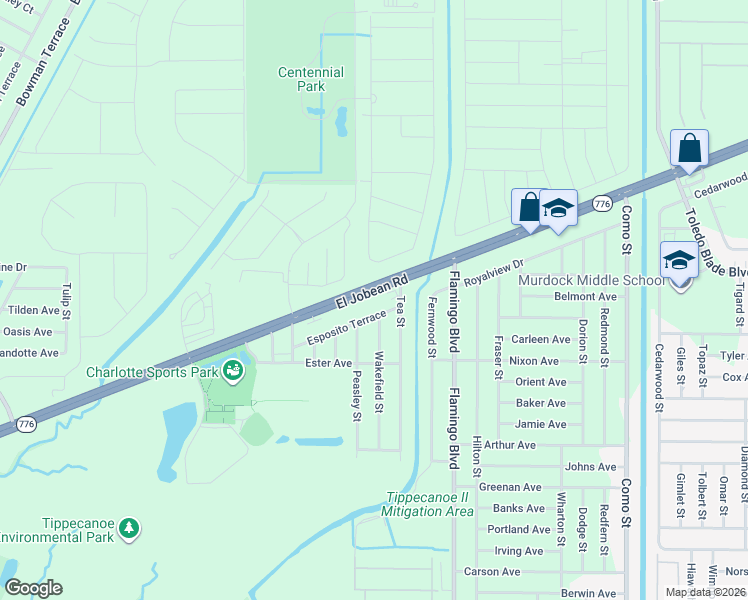map of restaurants, bars, coffee shops, grocery stores, and more near 2064 El Jobean Road in Port Charlotte