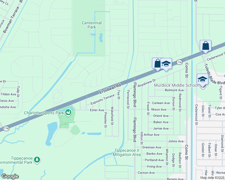 map of restaurants, bars, coffee shops, grocery stores, and more near 2064 El Jobean Road in Port Charlotte