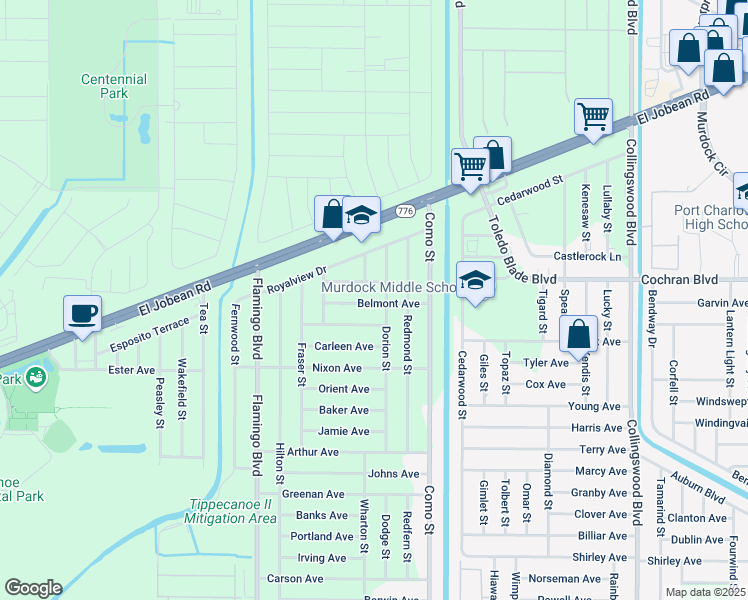 map of restaurants, bars, coffee shops, grocery stores, and more near 17171 Hemlock Avenue in Port Charlotte