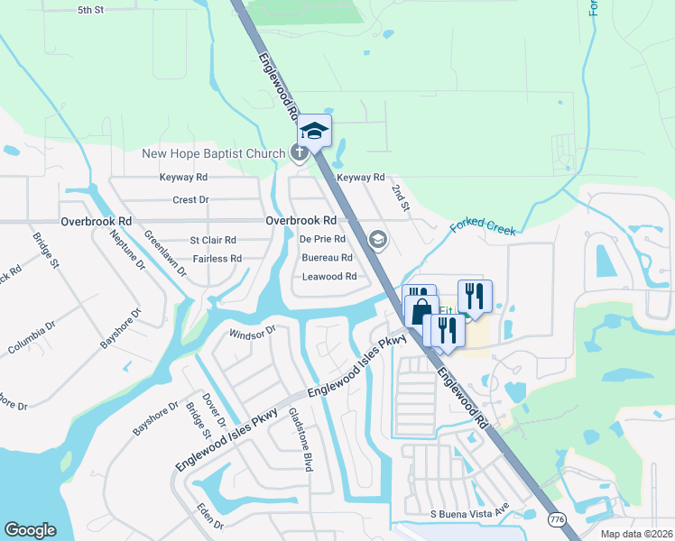 map of restaurants, bars, coffee shops, grocery stores, and more near 1325 Buereau Road in Englewood