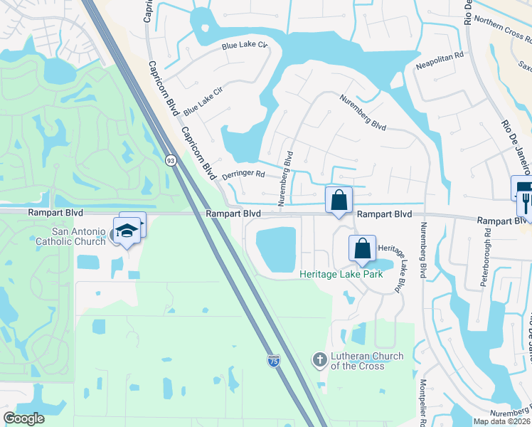 map of restaurants, bars, coffee shops, grocery stores, and more near 25231 Rampart Boulevard in Punta Gorda