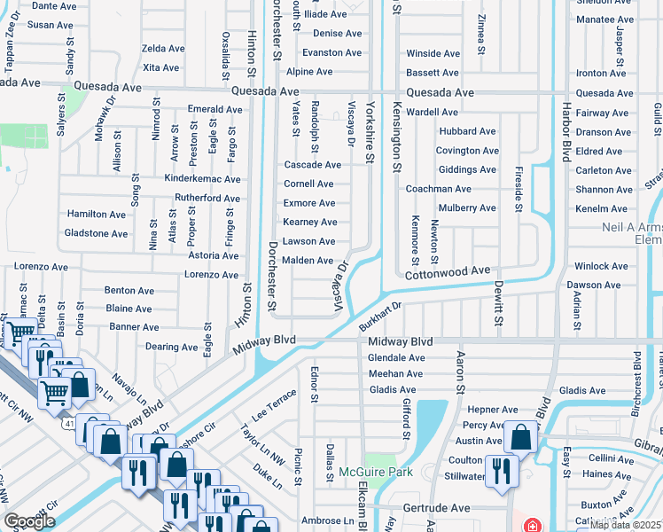 map of restaurants, bars, coffee shops, grocery stores, and more near 21044 Malden Avenue in Port Charlotte