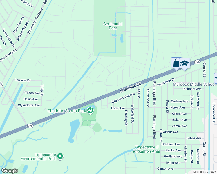map of restaurants, bars, coffee shops, grocery stores, and more near Tower Street in Port Charlotte