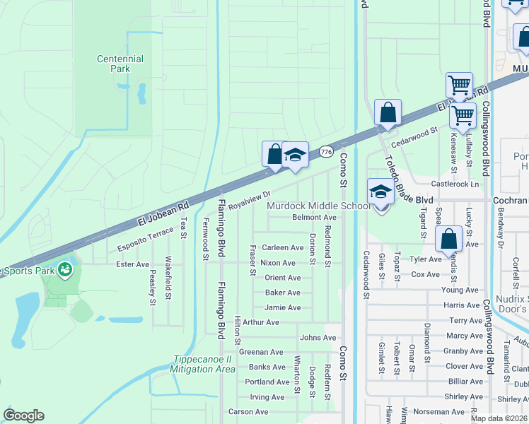 map of restaurants, bars, coffee shops, grocery stores, and more near 2026 Fraser Street in Port Charlotte
