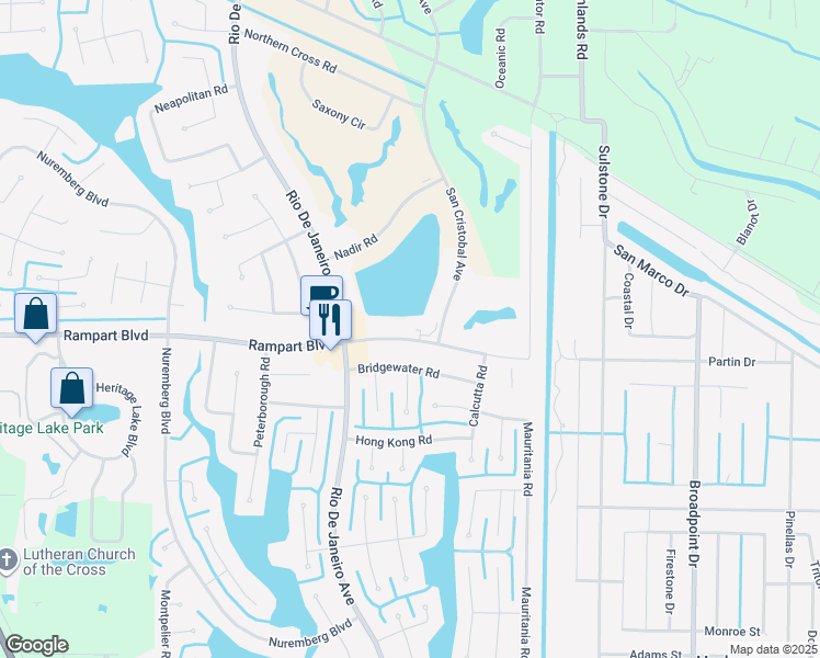 map of restaurants, bars, coffee shops, grocery stores, and more near 26290 Rampart Boulevard in Punta Gorda