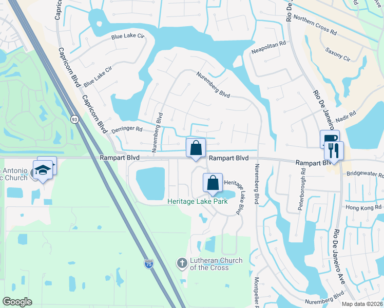 map of restaurants, bars, coffee shops, grocery stores, and more near 25372 Rampart Boulevard in Punta Gorda