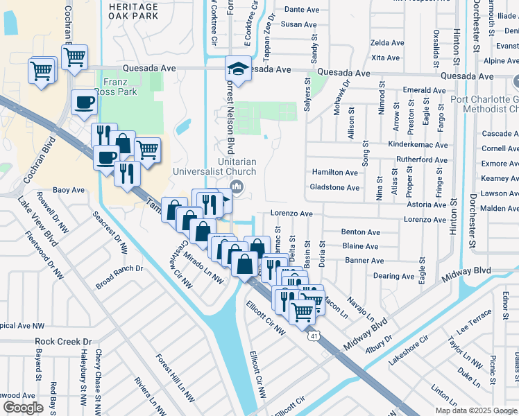 map of restaurants, bars, coffee shops, grocery stores, and more near 20062 Lorenzo Avenue in Port Charlotte