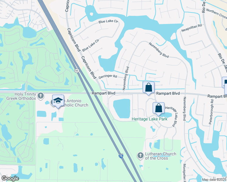 map of restaurants, bars, coffee shops, grocery stores, and more near 25204 Rampart Boulevard in Punta Gorda