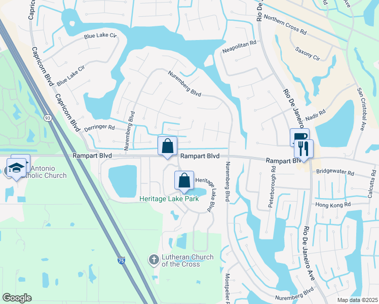 map of restaurants, bars, coffee shops, grocery stores, and more near 25442 Rampart Boulevard in Punta Gorda