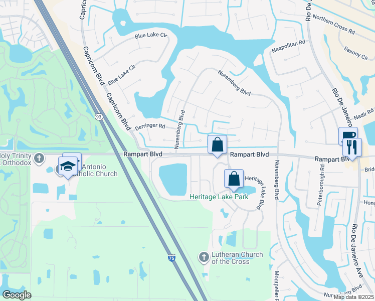 map of restaurants, bars, coffee shops, grocery stores, and more near 25300 Rampart Boulevard in Punta Gorda