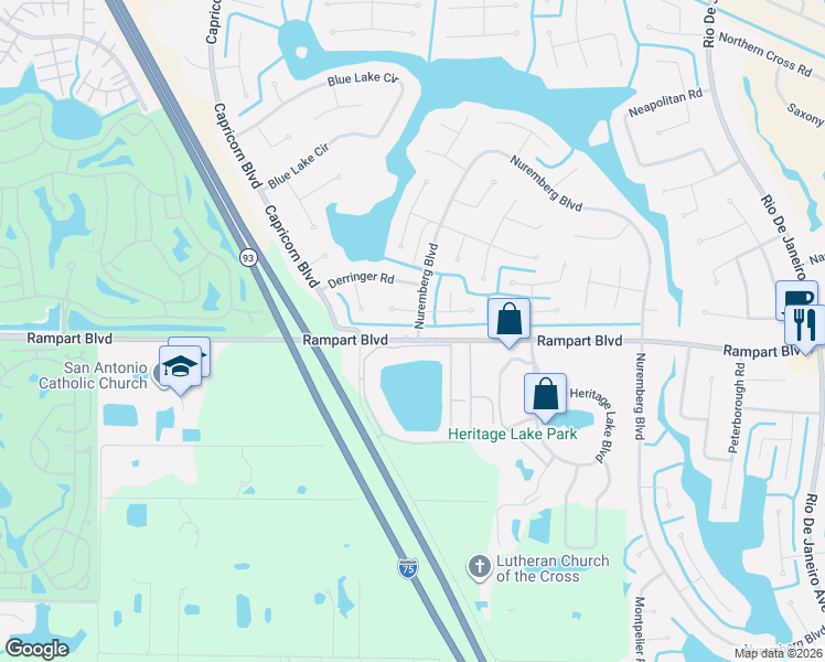 map of restaurants, bars, coffee shops, grocery stores, and more near 25252 Rampart Boulevard in Punta Gorda