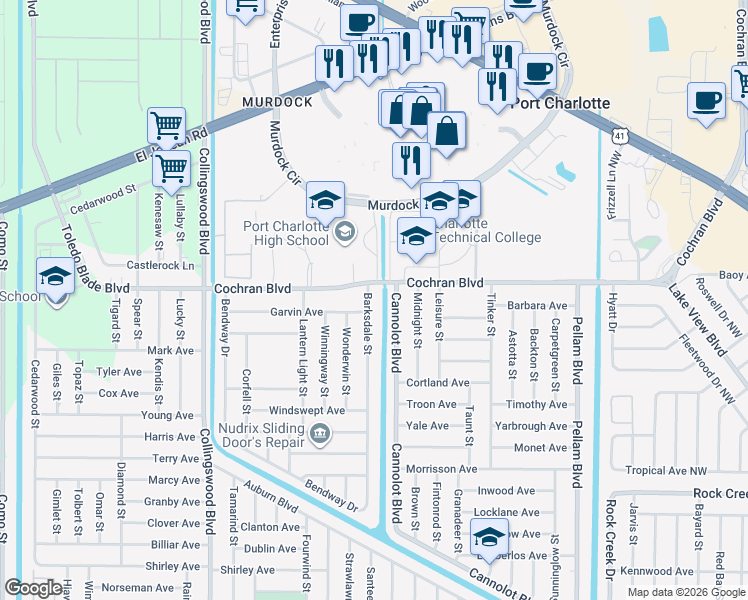 map of restaurants, bars, coffee shops, grocery stores, and more near 2016 Barksdale Street in Port Charlotte