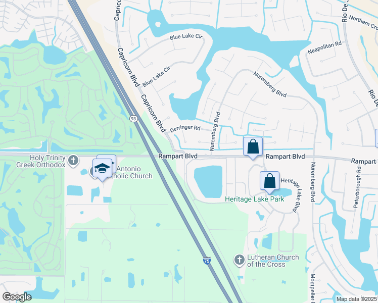 map of restaurants, bars, coffee shops, grocery stores, and more near 25204 Rampart Boulevard in Punta Gorda