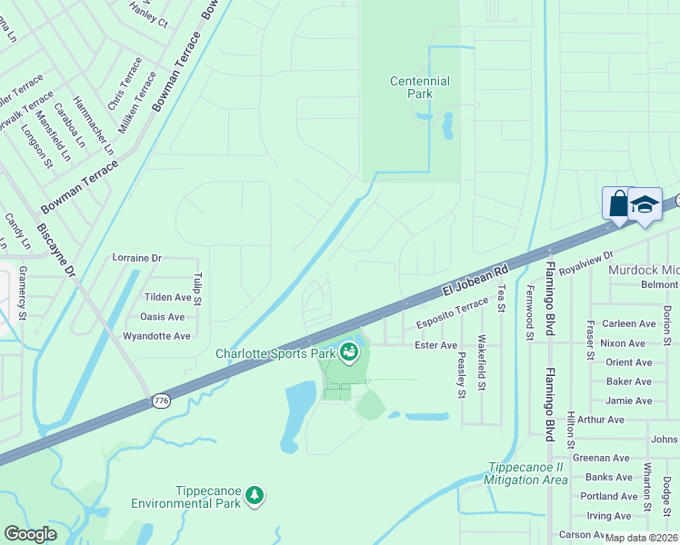 map of restaurants, bars, coffee shops, grocery stores, and more near 1800 Jenks Drive in Port Charlotte
