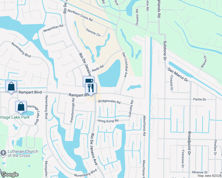 map of restaurants, bars, coffee shops, grocery stores, and more near 26290 Rampart Boulevard in Punta Gorda