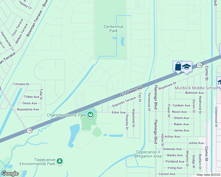 map of restaurants, bars, coffee shops, grocery stores, and more near Tower Street in Port Charlotte