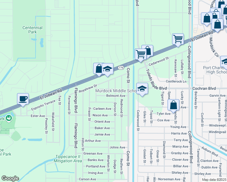 map of restaurants, bars, coffee shops, grocery stores, and more near 17171 Hemlock Avenue in Port Charlotte