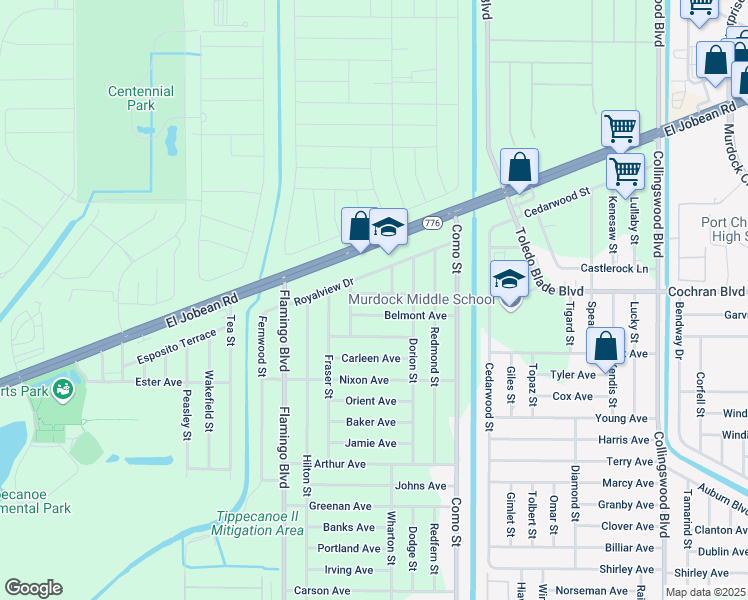 map of restaurants, bars, coffee shops, grocery stores, and more near 17123 Hemlock Avenue in Port Charlotte