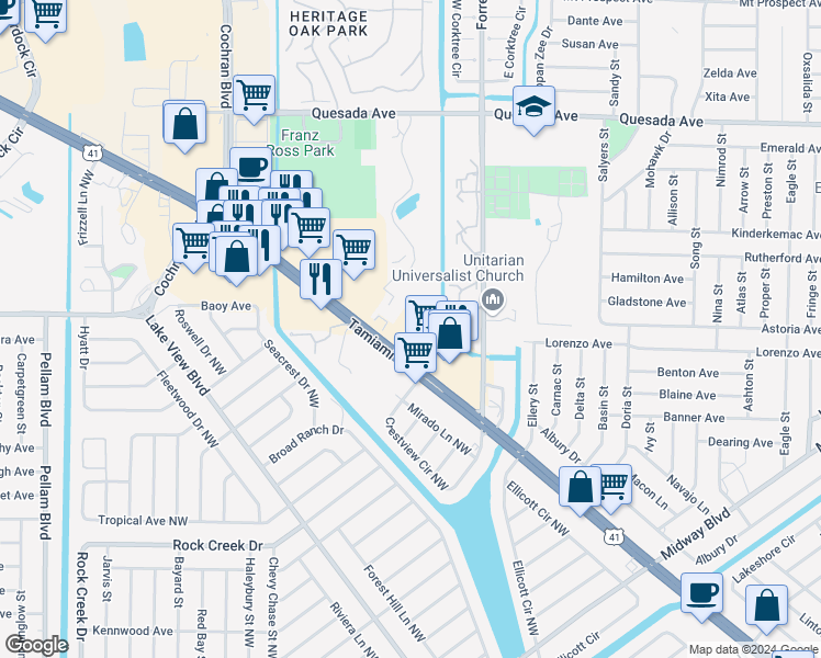 map of restaurants, bars, coffee shops, grocery stores, and more near 2080 Tamiami Trail in Port Charlotte