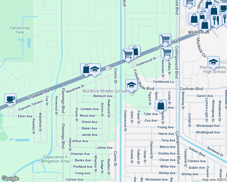 map of restaurants, bars, coffee shops, grocery stores, and more near 2014 Redmond Street in Port Charlotte