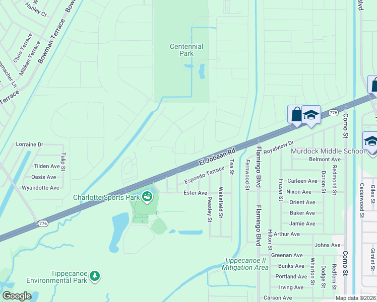 map of restaurants, bars, coffee shops, grocery stores, and more near Tower Street in Port Charlotte