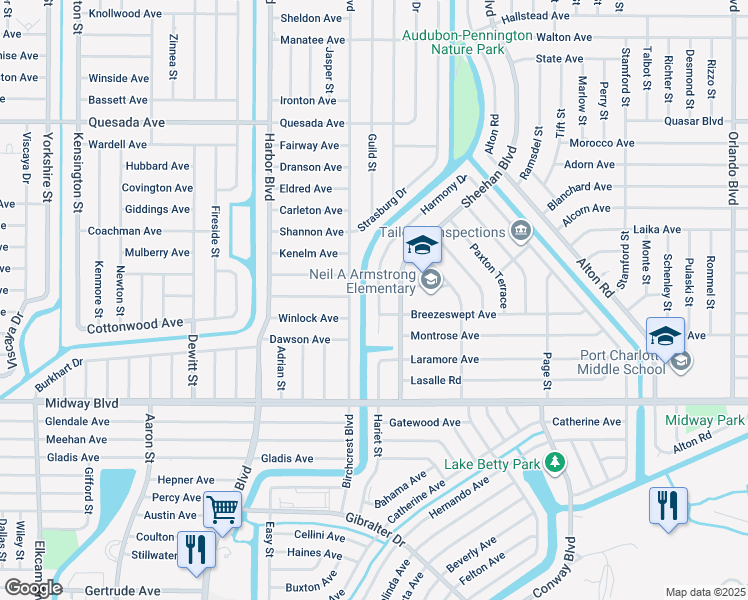 map of restaurants, bars, coffee shops, grocery stores, and more near 1609 Harmony Drive in Port Charlotte