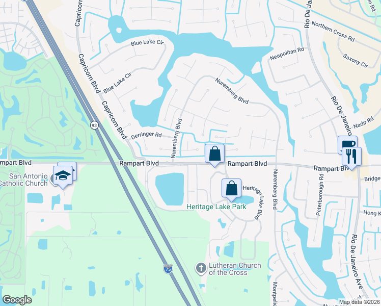 map of restaurants, bars, coffee shops, grocery stores, and more near 25300 Rampart Boulevard in Punta Gorda