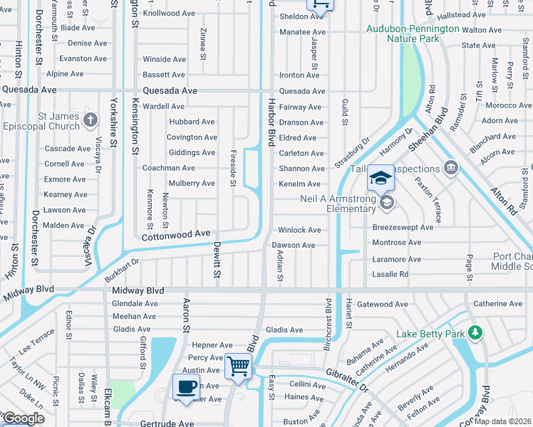 map of restaurants, bars, coffee shops, grocery stores, and more near 1558 Forand Circle in Port Charlotte