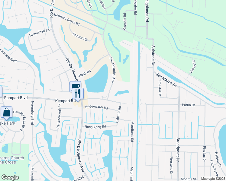 map of restaurants, bars, coffee shops, grocery stores, and more near 1490 San Cristobal Avenue in Punta Gorda
