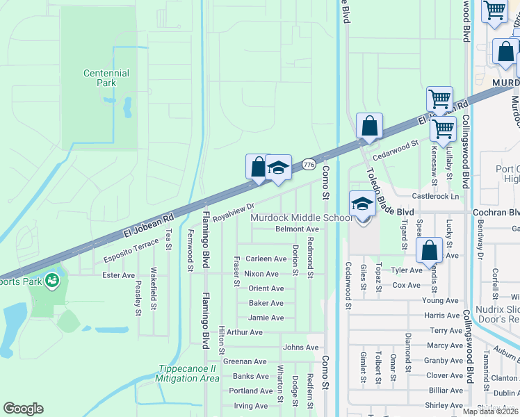 map of restaurants, bars, coffee shops, grocery stores, and more near 17123 Hemlock Avenue in Port Charlotte