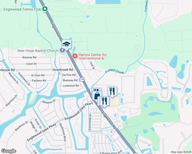 map of restaurants, bars, coffee shops, grocery stores, and more near Brook Drive in Englewood