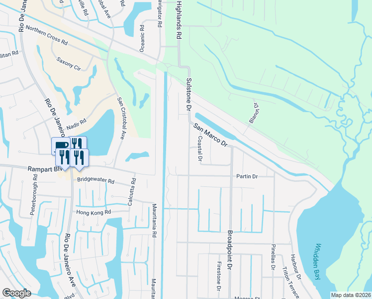 map of restaurants, bars, coffee shops, grocery stores, and more near 1524 Highlands Road in Punta Gorda