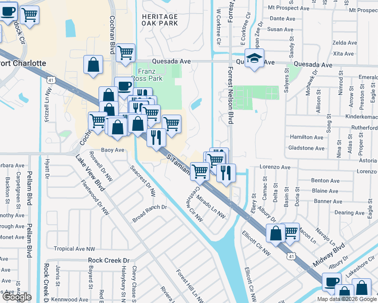 map of restaurants, bars, coffee shops, grocery stores, and more near 2000 Tamiami Trail in Port Charlotte