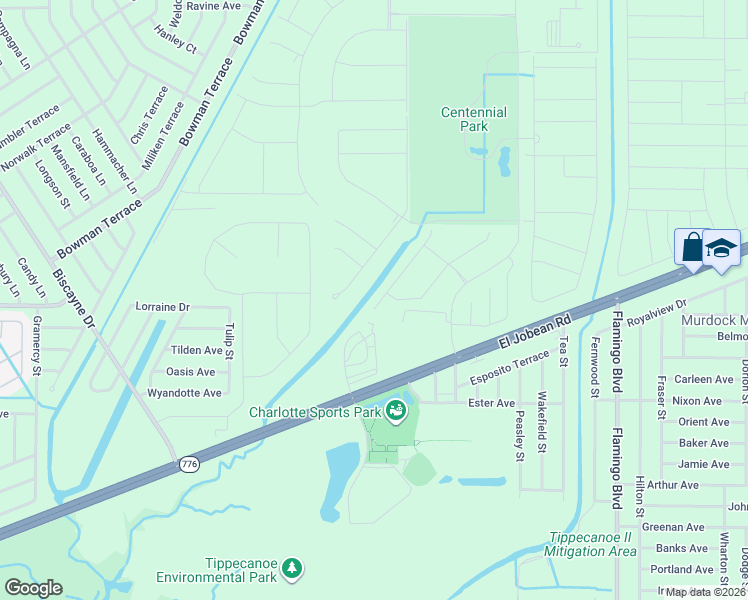 map of restaurants, bars, coffee shops, grocery stores, and more near Selley Drive in Port Charlotte