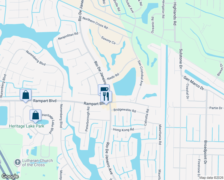 map of restaurants, bars, coffee shops, grocery stores, and more near 1512 Rio De Janeiro Avenue in Punta Gorda