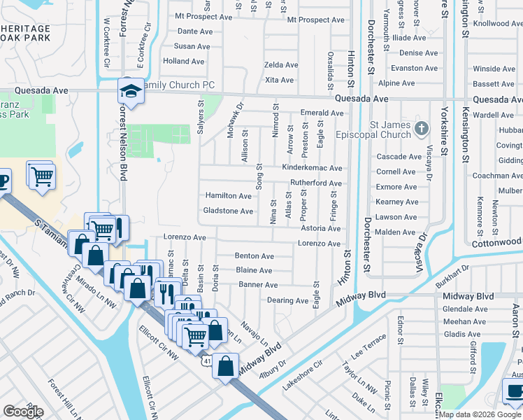 map of restaurants, bars, coffee shops, grocery stores, and more near 1470 Song Street in Port Charlotte