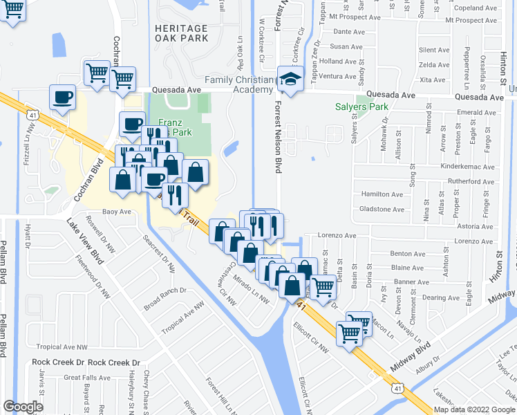 map of restaurants, bars, coffee shops, grocery stores, and more near 2080 Tamiami Trail in Port Charlotte